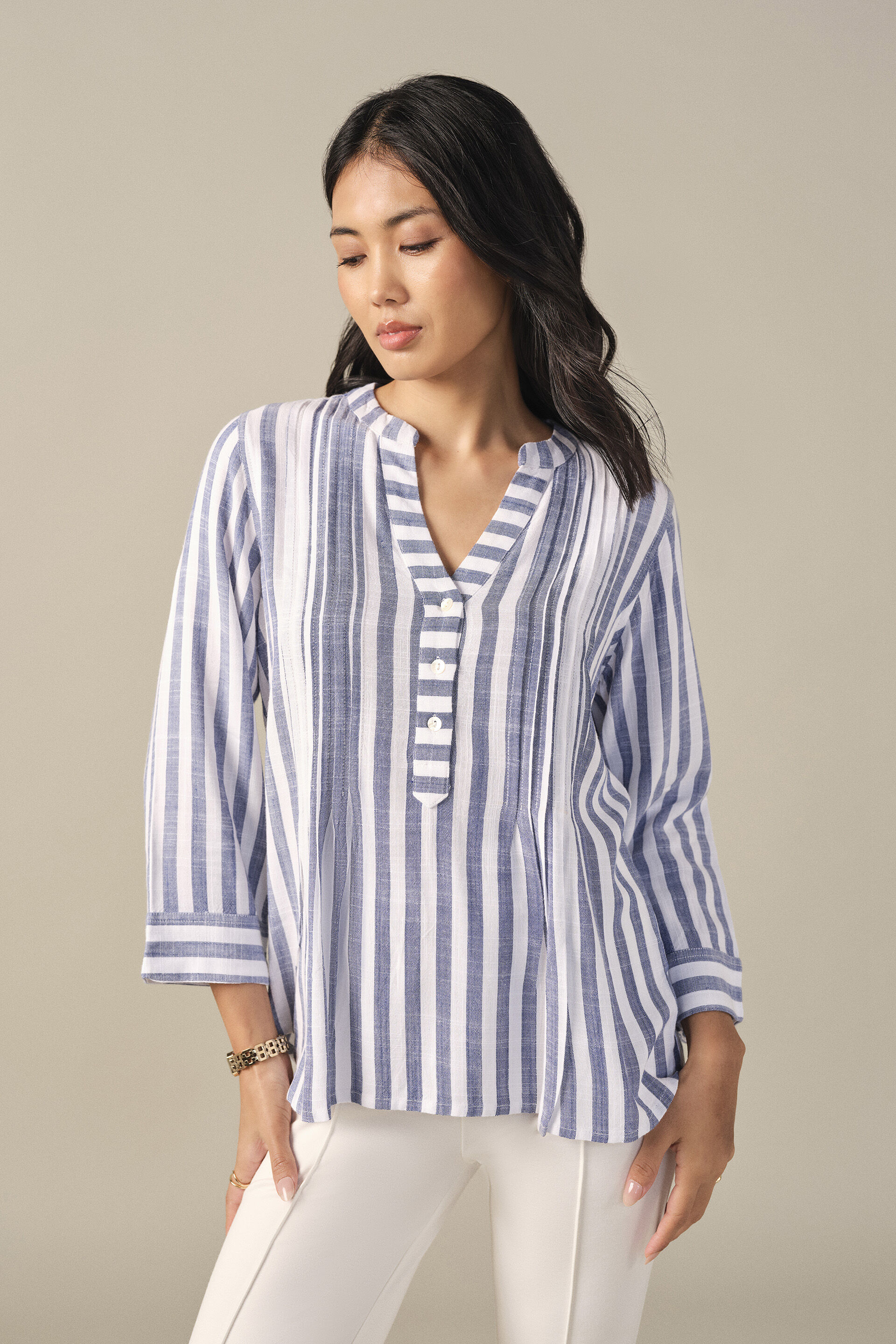 Striped Top in White, Blue, image 2